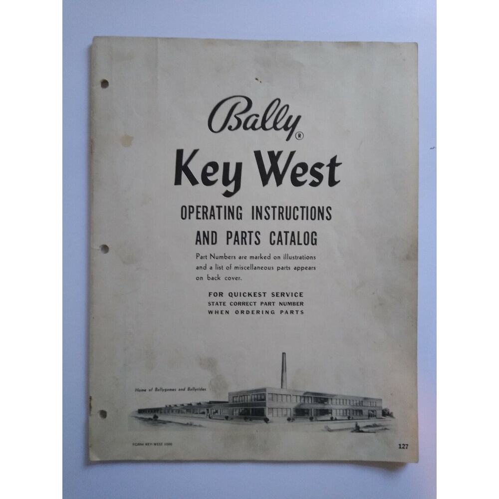 Key West Original Bingo Pinball Machine Parts Manual Game Schematic 1956 Bally